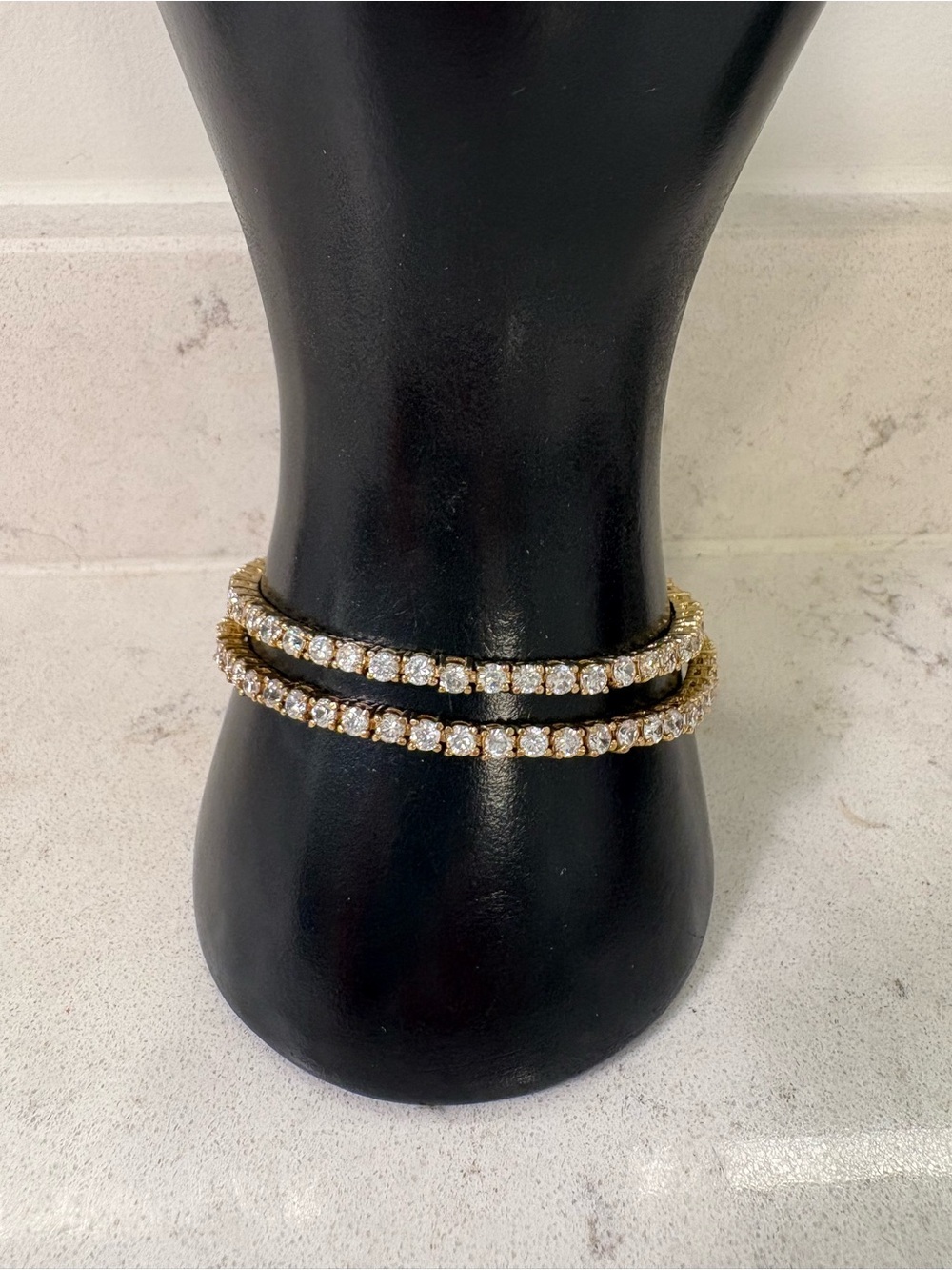 Set of 2 Gold-Tone Tennis Bracelets with Clear Stones